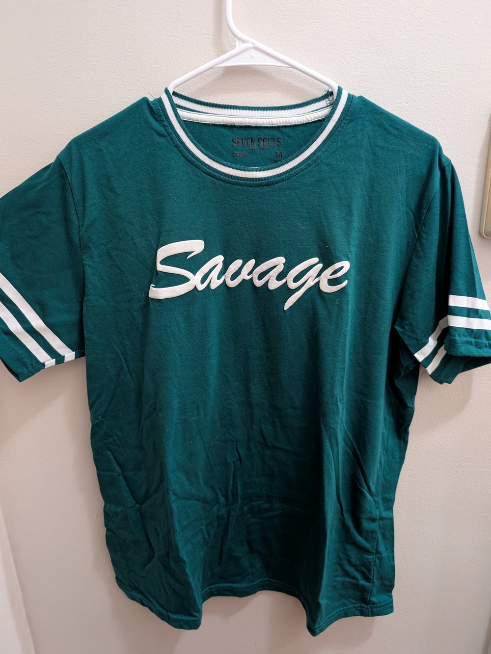 Seven Souls Graphic Short Sleeve Tee in Green & White Size Medium